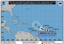 Depresión tropical se fortalece y convierte en la tormenta tropical Sam