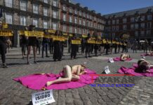 Antitaurinos protestan semidesnudos en Madrid contra corridas de toros