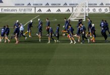 Copa del Rey Real Madrid Los jugadores del Real Madrid durante el entrenamiento previo al partido de octavos de final de la Copa del Rey frente al Celta de Vigo, este miércoles en la Ciudad Deportiva de Valdebebas. EFE/Sergio Pérez