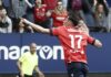 Osasuna respira con Victoria El delantero croata del Osasuna Ante Budimir tras marcar gol (1-0) ante el Girona, durante el partido que disputan, este domingo, en el estadio de El Sadar, correspondiente a la jornada 31 de Laliga. EFE/ Jesús Diges