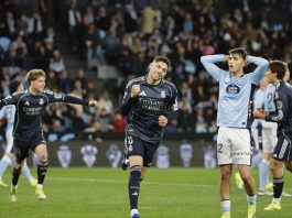 Fede Valverde salva al Real Madrid El centrocampista del Real Madrid Federico Valverde celebra su gol, segundo del equipo blanco, durante el partido de la jornada 27 de LaLiga que Celta de Vigo y Real Madrid disputan este viernes en el estadio de Balaídos, en Vigo. EFE/ Lavandeira Jr