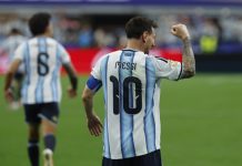 Messi: “Estoy feliz por la clasificación” El delantero de Argentina, Leo Messi, celebra el segundo gol del combinado argentino durante el partido del Mundial 2026. EFE/Mariscal