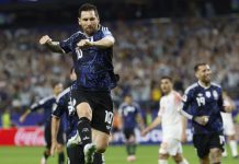 Argentina brilla con Messi Fotografía del 27 de junio de 2026 en la que se observa a Lionel Messi, de Argentina, al celebrar un gol durante un partido del grupo F del Mundial de la FIFA 2026 entre Jordania y Argentina en el estadio AT&T en Dallas (EE.UU.). EFE/Mariscal