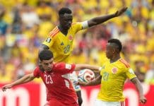 Francia y Marruecos: Este Jueves fiesta de los cuartos de final Zeki Amdouni (i), de Suiza, disputa el balón con Davinson Sanchez (c) y Jaminton Campaz, de Colombia, durante el partido de octavos de final en Vancouver. Suiza se quedó con el último pase a cuartos del Mundial 2026. EFE/EPA/BOB FRID