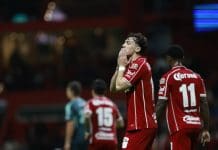 El Toluca contra el Atlante. Federico Viñas de Toluca celebra un gol en un partido de la Leagues Cup entre Toluca y Seattle Sounders FC, en el Estadio Nemesio Diez en Toluca (México). Imagen de archivo. EFE/ Felipe Gutiérrez