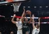 El Real Madrid se emplaza en la final con el Olympiacos (De I a D). Filip Petrusev (Dubai), Walter Tavares (Real Madrid) y Thomas Walkup (Dubai) durante la segunda semifinal de la Supercopa de la Euroliga en ABu Dabi. EFE/EPA/ALI HAIDER
