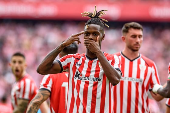 3-0. El Athletic fulmina al Atlético en una segunda parte espectacular El delantero del Athletic Club Nico Williams celebra marcar el primer gol del equipo bilbaíno, durante el