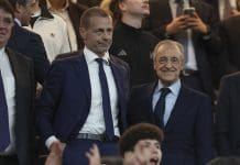 Ceferin optará a un cuarto mandato como presidente de la UEFA El presidente de la UEFA, Aleksander Ceferin, en el palco del estadio Bernabéu en una foto de archivo. EFE/Kiko Huesca.